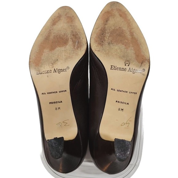 Etienne Aigner ~Woman Size 8~Brown Heels Shoes All Leather Upper "Priscila" - Picture 7 of 12